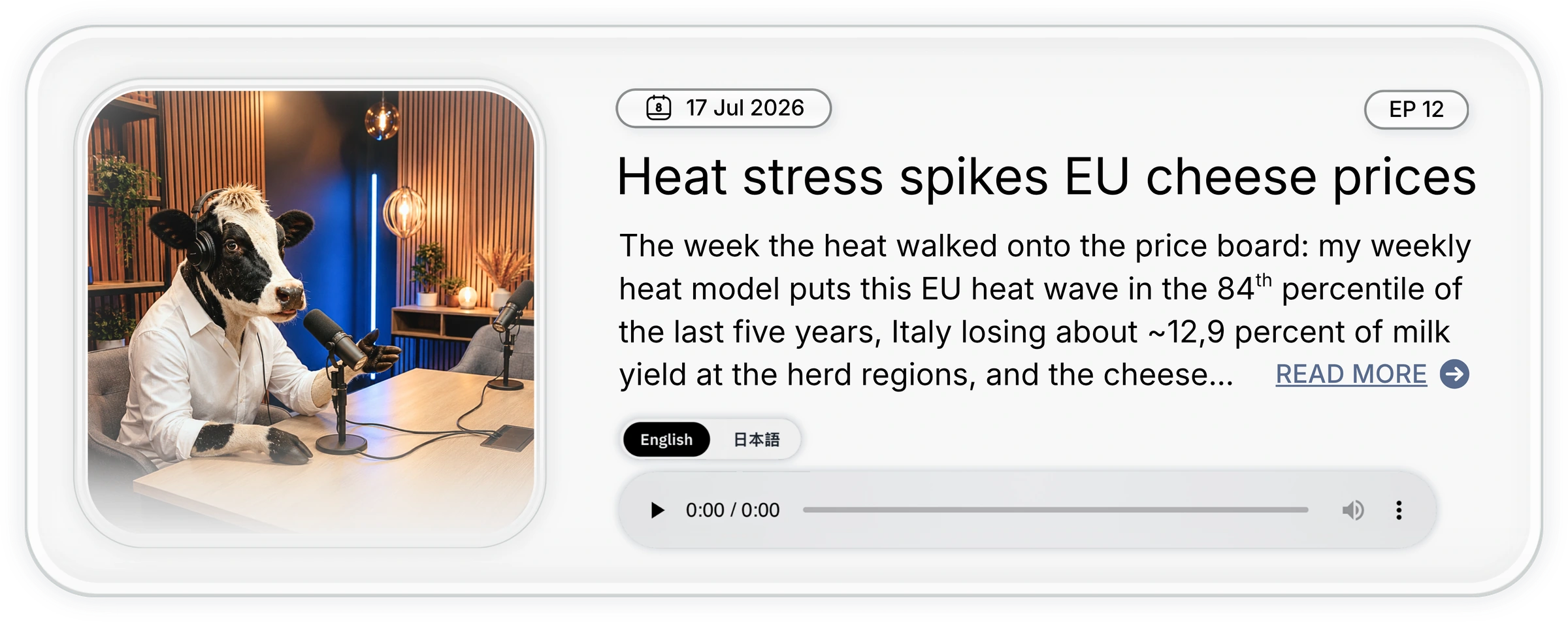 Bo's weekly podcast: episode 12, Heat stress spikes EU cheese prices, 17 July 2026.